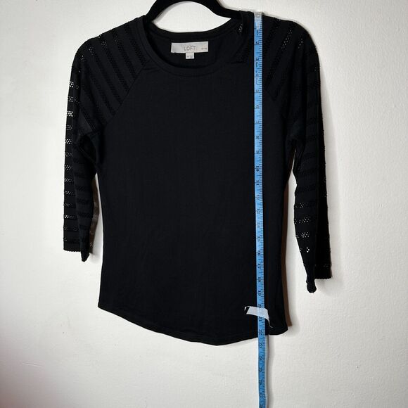 Ann Taylor Loft Black 3/4 Sleeves Cut-Out Triangle Stripe Round Neck Shirt XXP - Picture 8 of 10